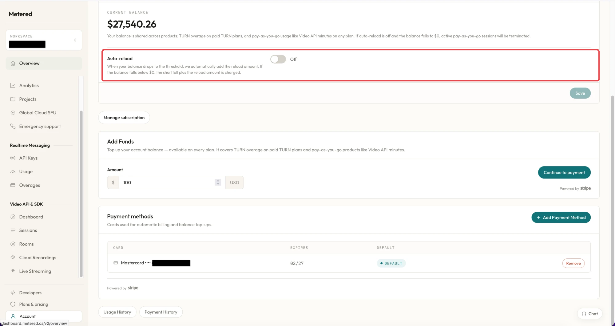 Auto-reload on the Billing tab