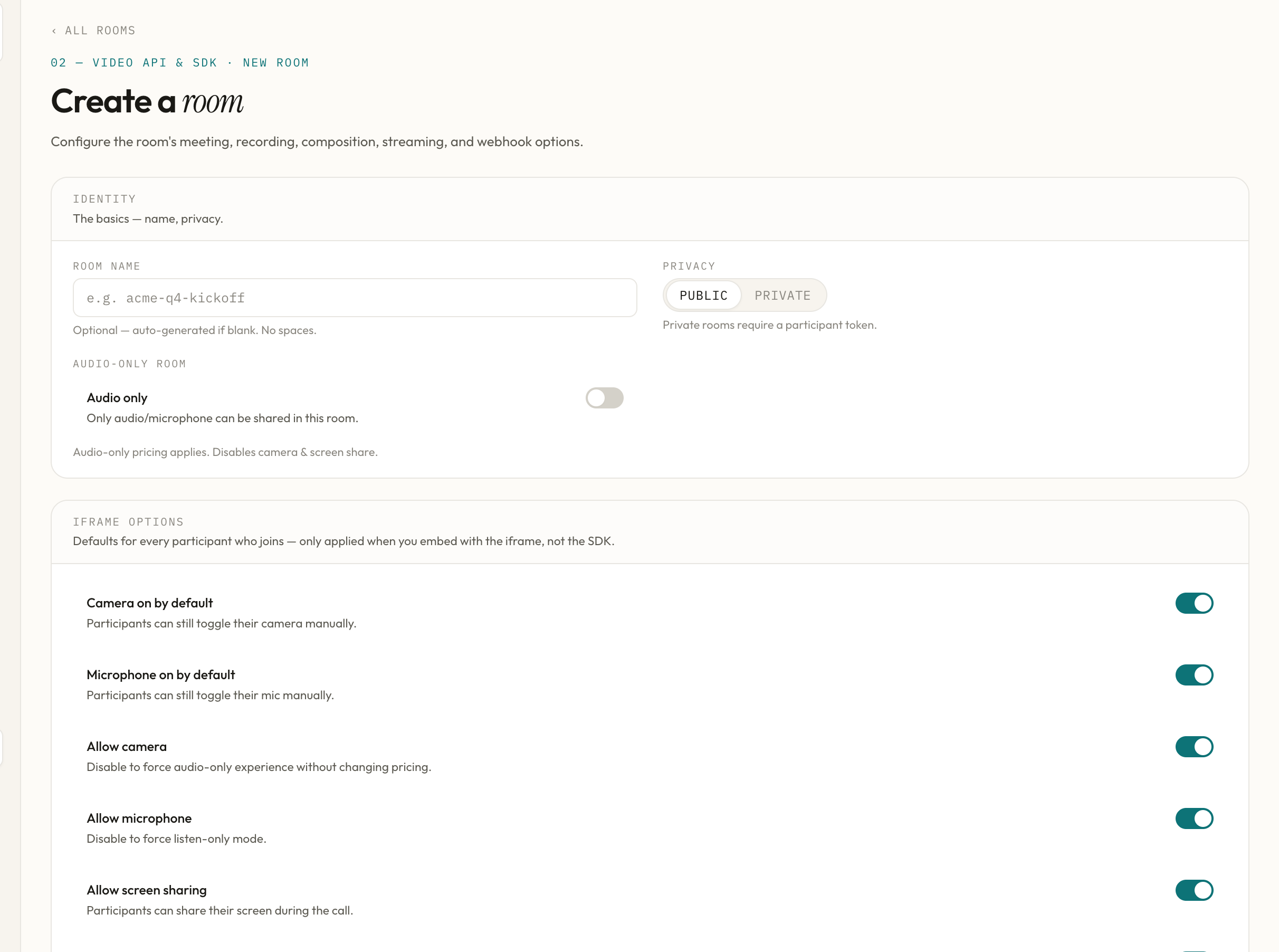Create a room page