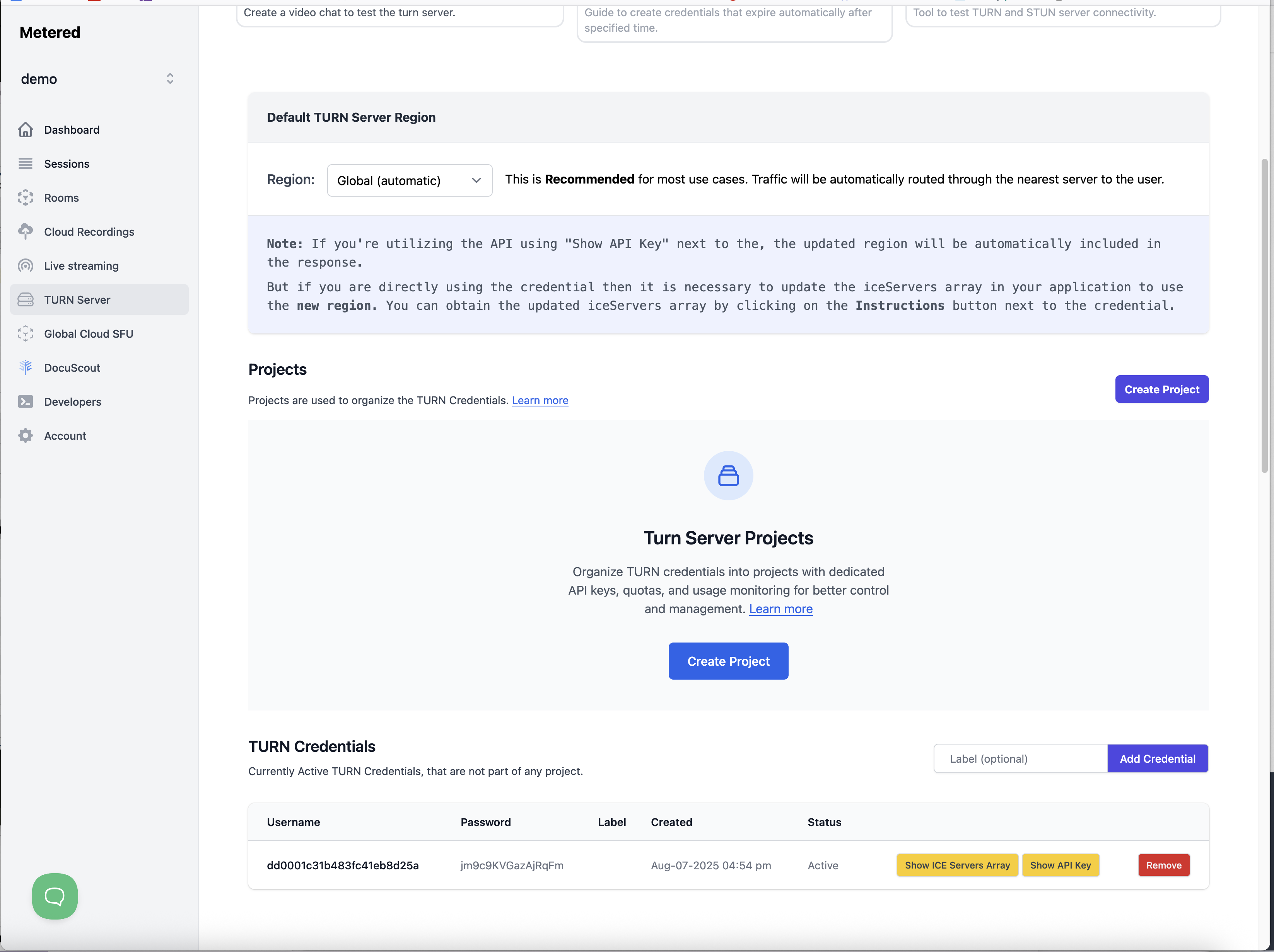 TURN Credential Created