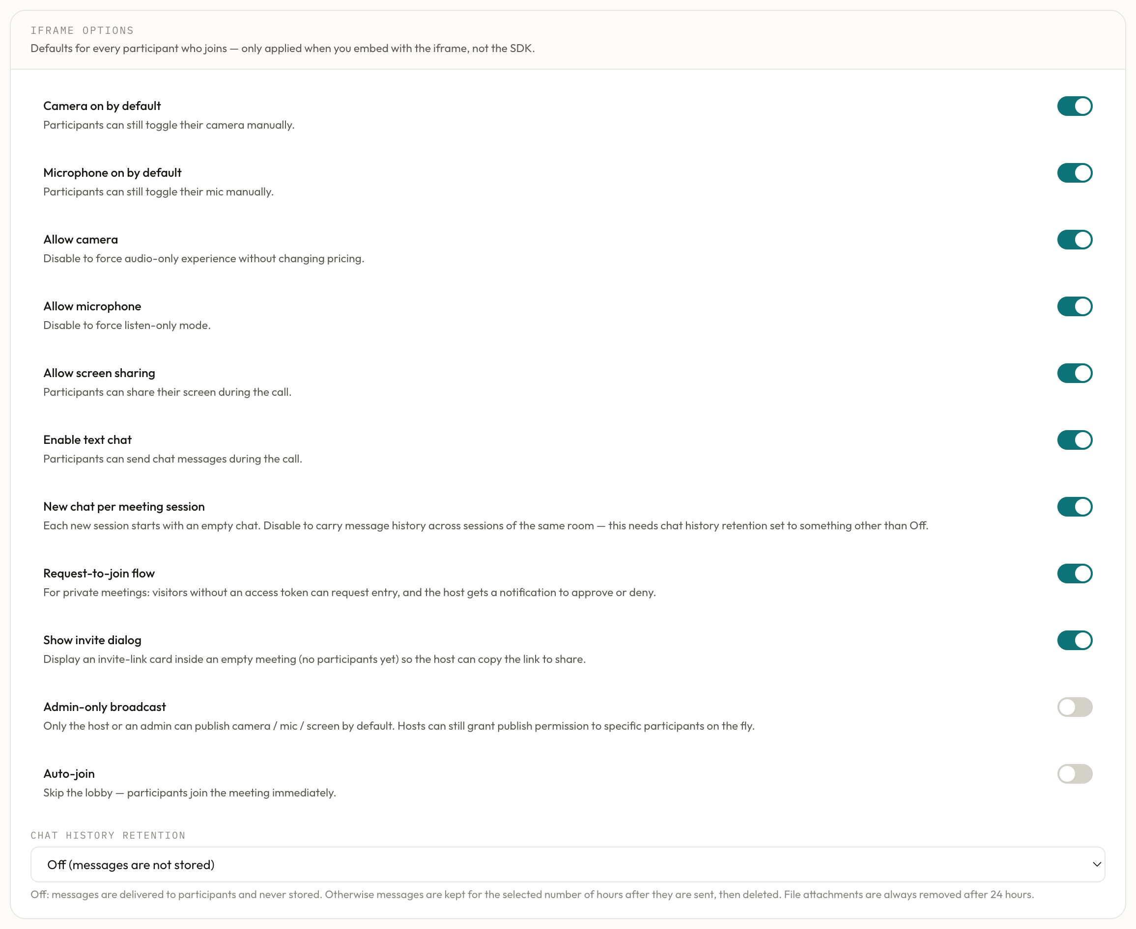 iFrame options section