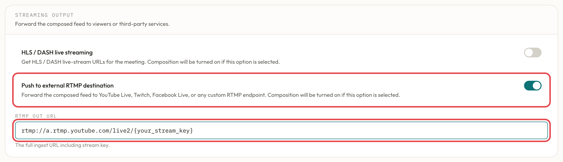 YouTube ingest URL in RTMP OUT URL